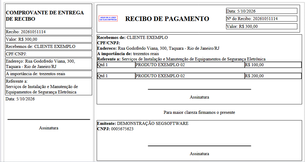 Comprovante de entrega de recibo e recibo de pagamento